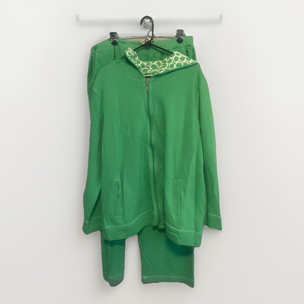 OnqueWomen’s Green Solid Tracksuit Set Zip Jacket & Pants Long Sleeve 2XL